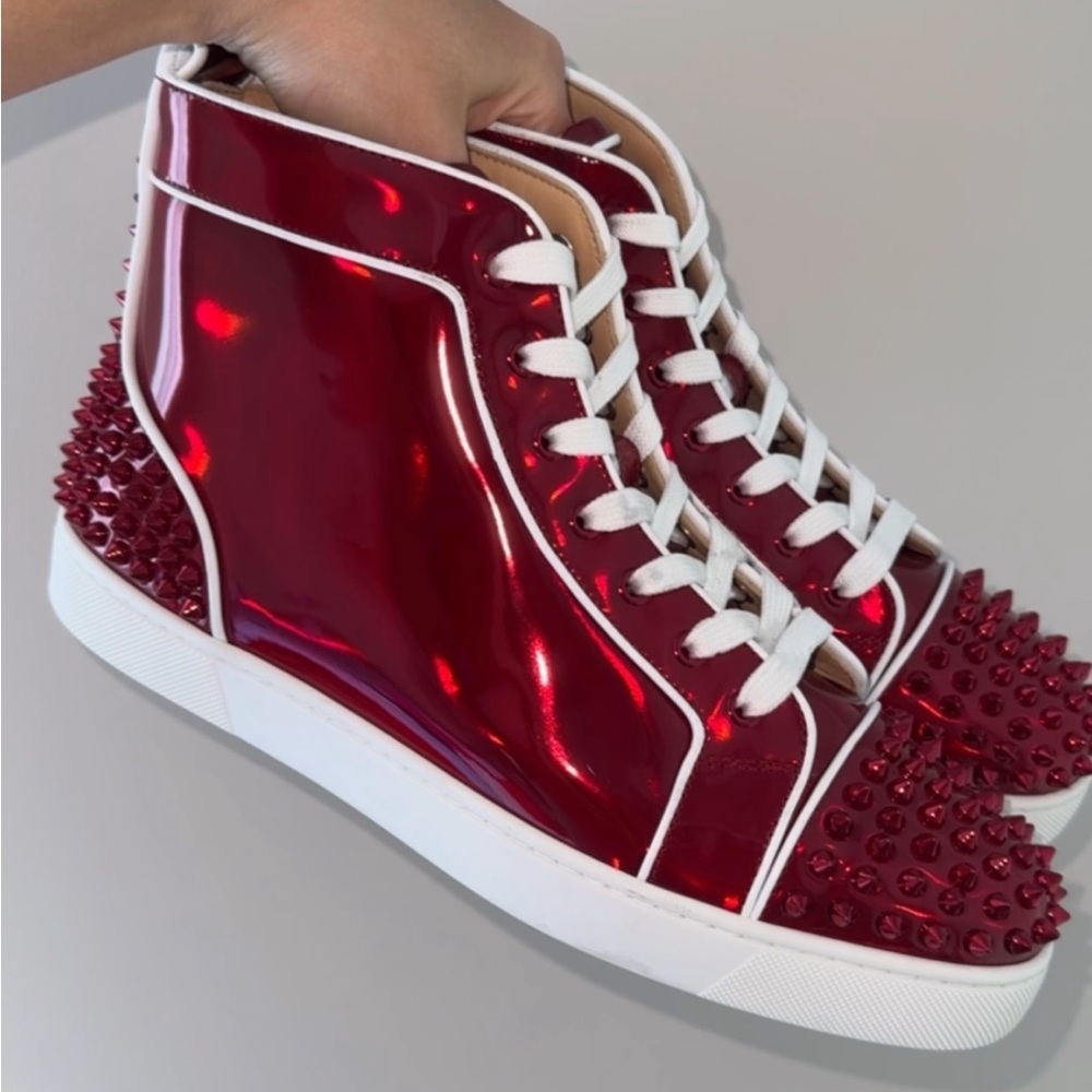 Christian Louboutin New metallic red high top sneakers with spikes